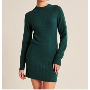 Abercrombie & Fitch Dark Green Mock Neck Mini Sweater Knit Dress